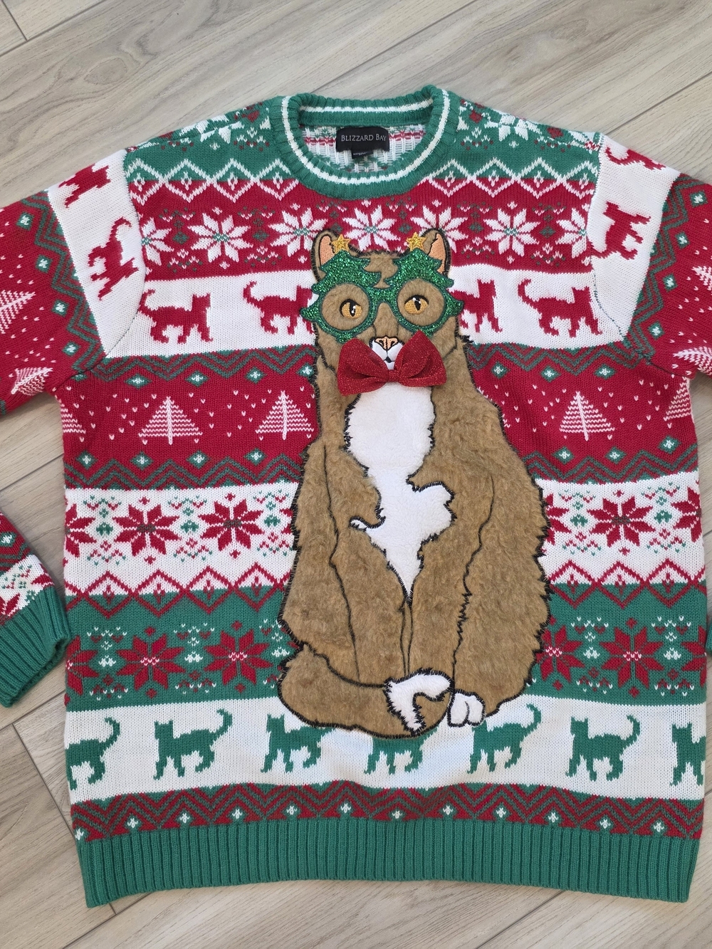 Blizzard Bay Red & Green Holiday Cat Sweater with Bow